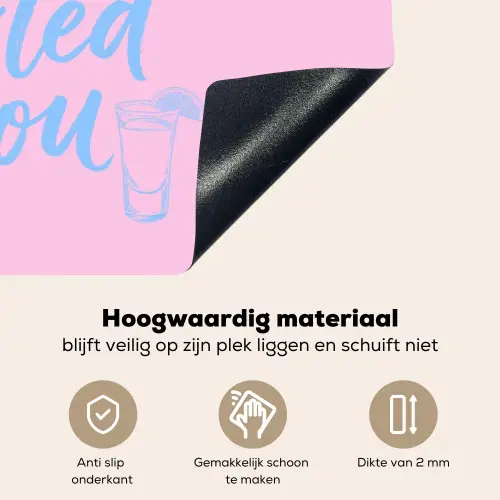 Tequila texted you - Roze - Blauw Inductie beschemer met haakjes klein -ky-onderkant-nl