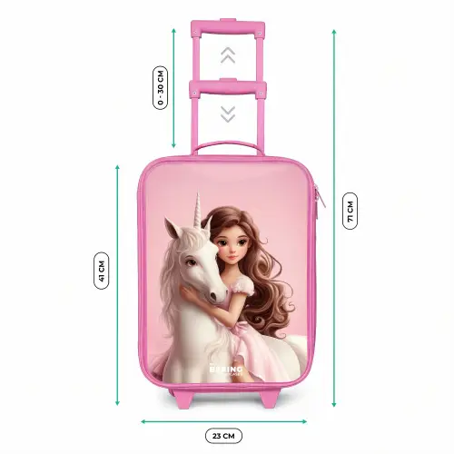 Meisje met witte eenhoorn op roze achtergrond Kinderkoffer - Roze klein -productfoto_formaten