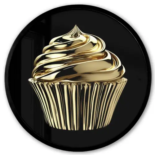 Cupcake - Eten - Goud - Zwart Fotolijst rond zonder passe partout klein -3d