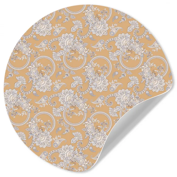 Paisleymotief - Wit - Bloemen - Geel Wandcirkel behangsticker klein 186 -3d