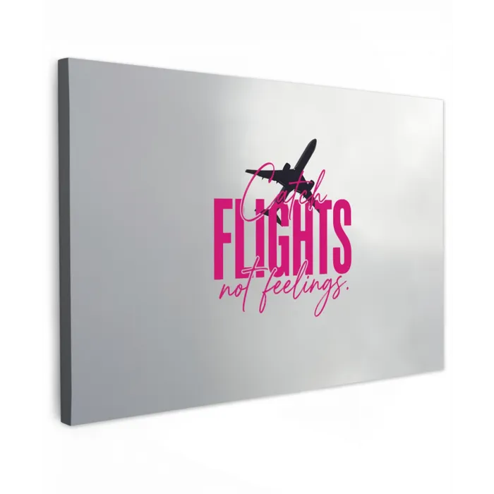 Catch flights not feelings - Vliegtuig - Roze Tuinposter op houten frame 2 cm dik klein -3d