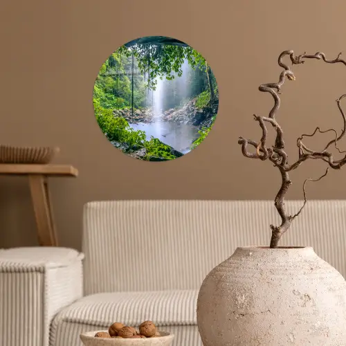 Jungle - Regenwoud - Water - Waterval - Planten Wandcirkel behangsticker klein -sfeer1