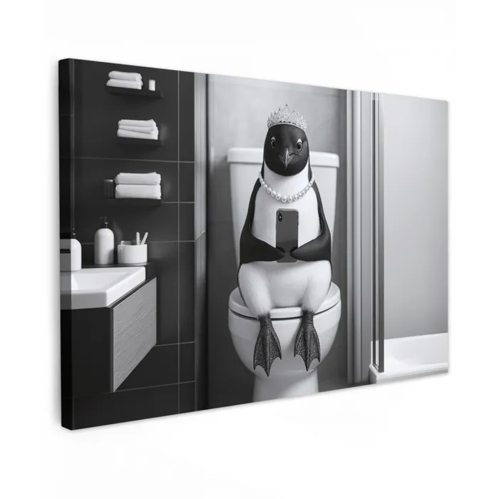 Pinguïn - Telefoon - Toilet - Zwart - Wit canvas 2cm klein -z3d