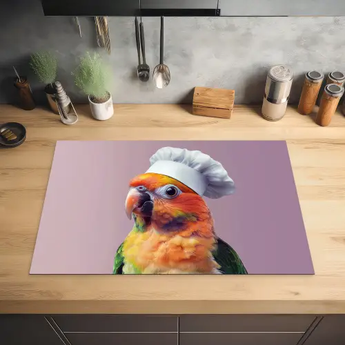 Papegaai - Koksmuts - Nieuwsgierig - Vogel Inductie beschermer vinyl 3mm klein -sfeer5