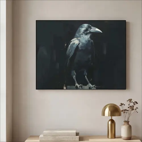 Raaf - Vogels - Zwart Textielframe zwart klein -sfeer2