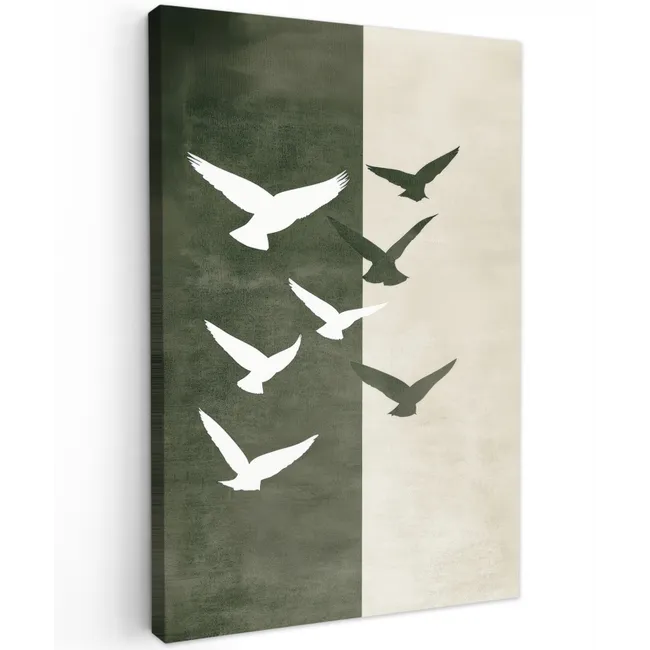 Japandi - Vogel - Groen Tuinposter op houten frame 2 cm dik klein -3d