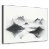 Bergen - Mistig - Water - Wit Textielframe zwart klein -3d
