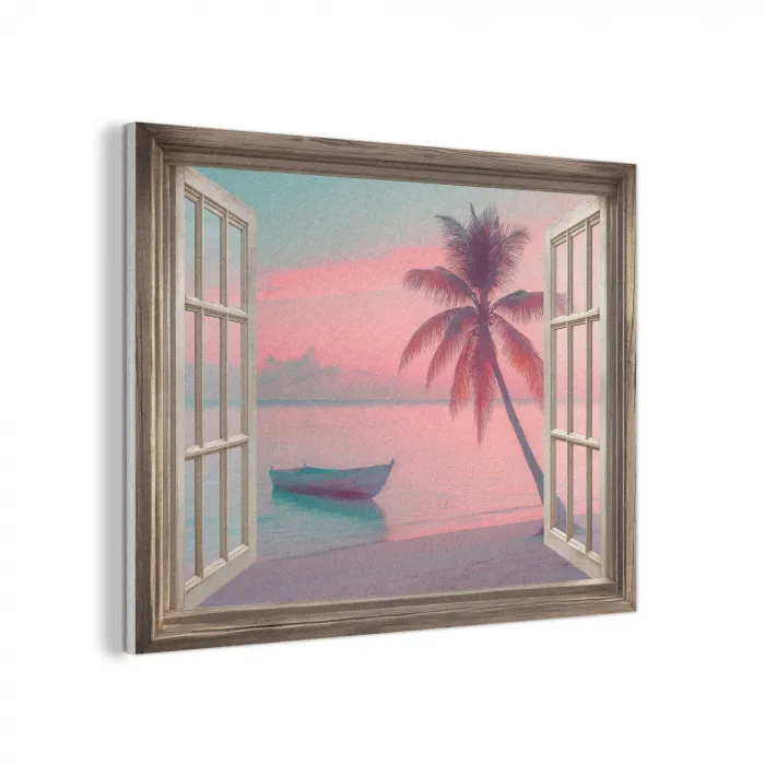 Doorkijk - Strand - Palmboom - Tropisch PET vilt klein -3d