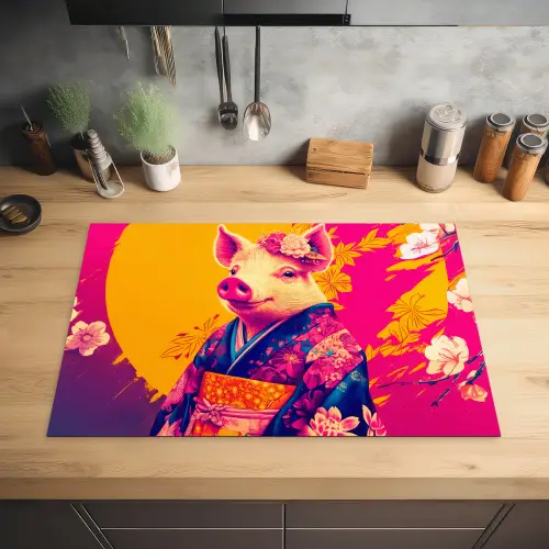 Varken - Bloemkroon - Kimono - Abstract Inductie beschermer vinyl 3mm klein -sfeer5