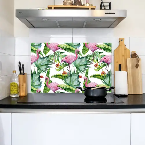 Flamingo - Bloemen - Bladeren - Jungle - Tropical Inductie beschemer met haakjes klein -sfeer2