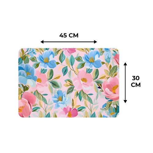 Blauw - Roze - Bloemen Placemat vinyl groot -specs