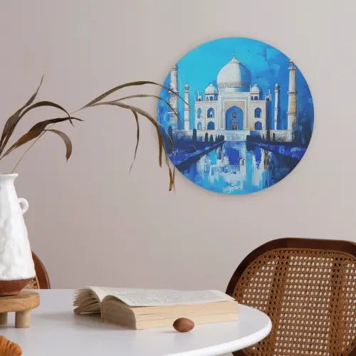 Taj Mahal - Ramadan - Blauw - Islamitische Akoestische PET Vilt - Rond klein -sfeer3