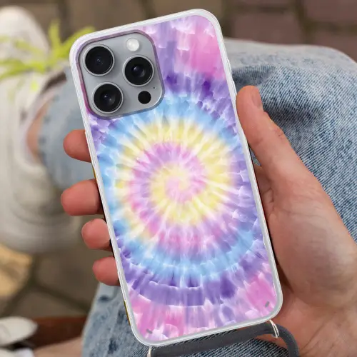 Spiraal - Tie dye - Pasteltinten Hoesje iPhone 16 Pro Max met koord klein -sfeer3