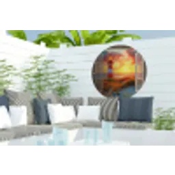 Doorkijk - Raam - Vuurtoren - Zonsondergang - Strand Wandcirkel tuinposter met ringen klein -buiten2