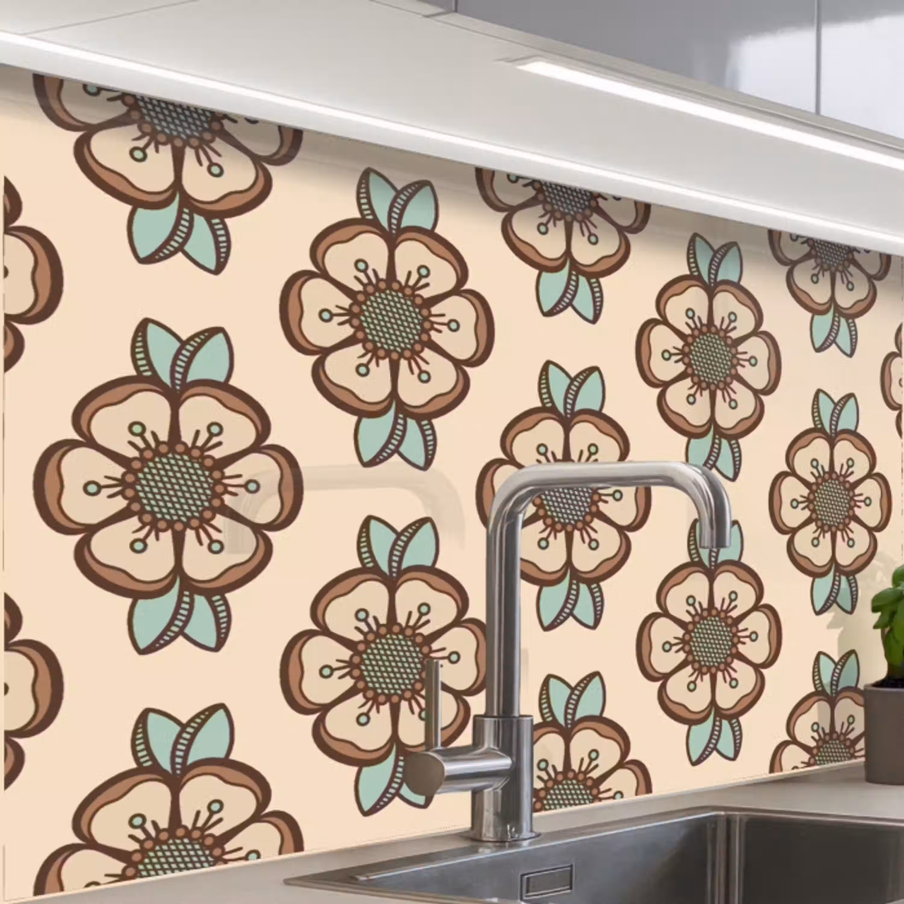 Retro - Bloemen - Design keuken achterwand 2 middel 865 -zzzz3d_schuin