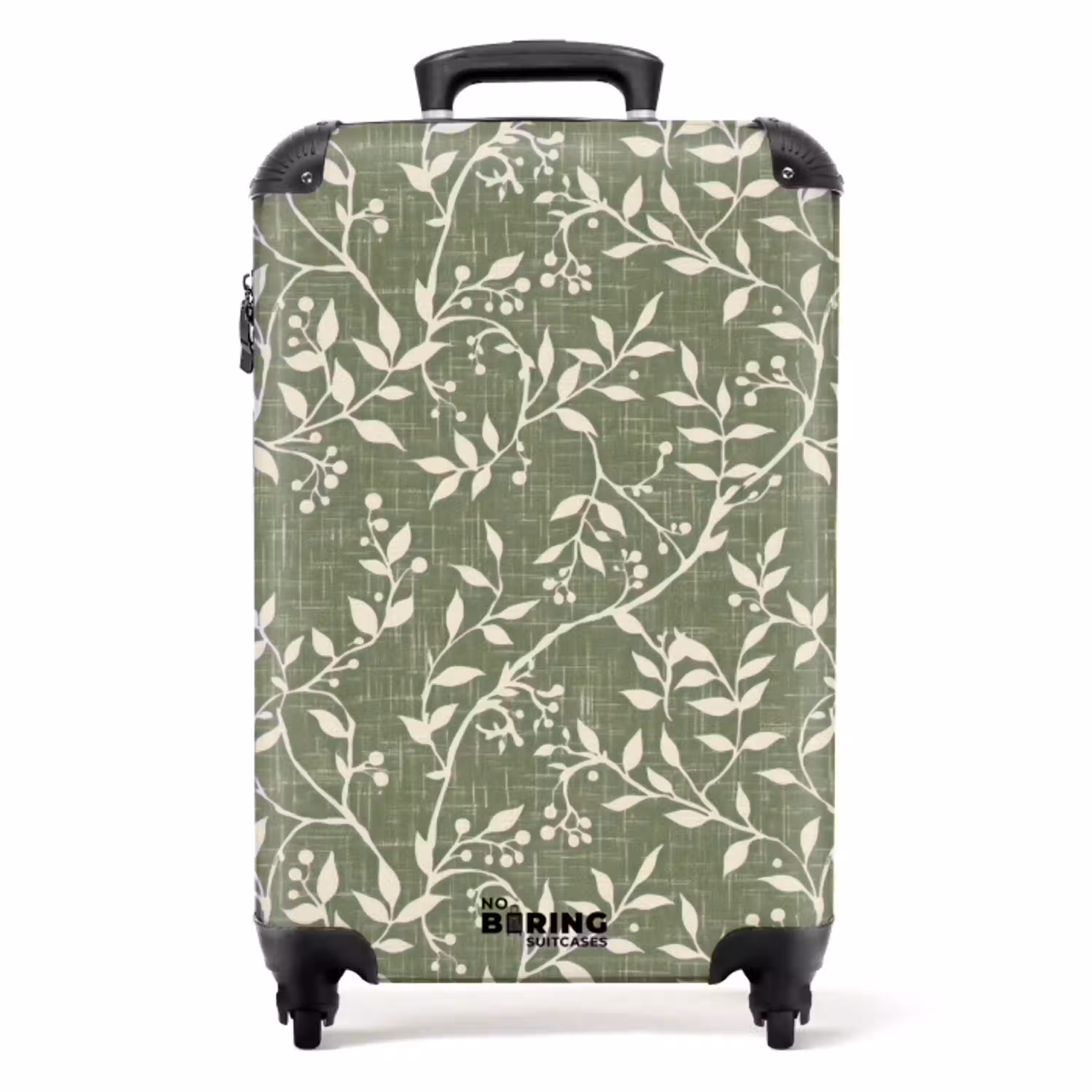 Saliegroen - Botanisch - Takken - Besjes - Linnen - Patroon NBS - Handbagage koffer - Volwassenen Unisex middel -productfoto_recht