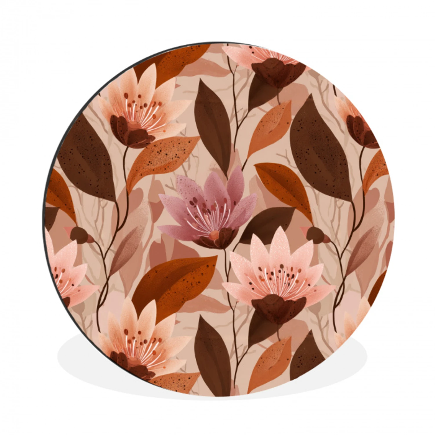 Bloemen - Bladeren - Bruin Wandcirkel aluminium klein 190 -3d