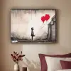 Kunst - Meisje - Ballonnen - Hart - Grijs Textielframe zwart klein -sfeer1