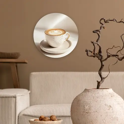 Cappuccino - Schuim - Schotel - Beige Wandcirkel plexiglas klein -sfeer1
