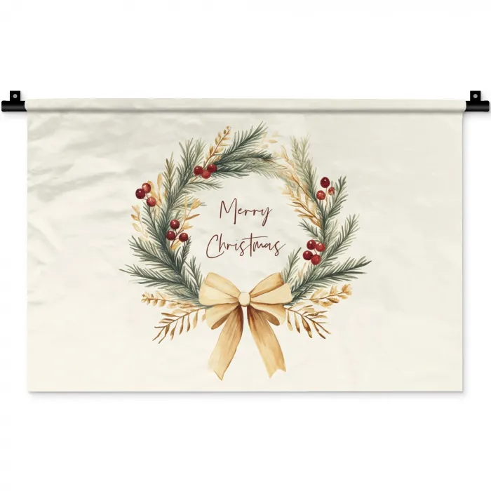 Kerstkrans - Kerst - Goud - Beige Wandkleed katoen klein -zz3d