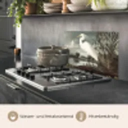 Reiger - Planten - Wolken - Wit keuken achterwand spatscherm klein -usp_DE