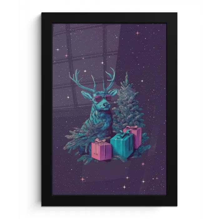 Rendier - Zonnebril - Neon - Kerstboom fotolijst zwart zonder passe partout klein -3d