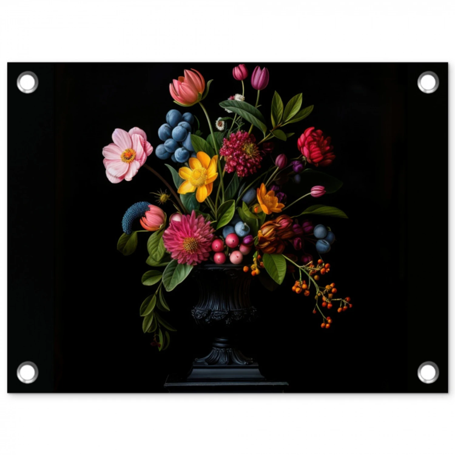Bloemen - Vrolijk - Vaas tuinposter los doek klein -3d