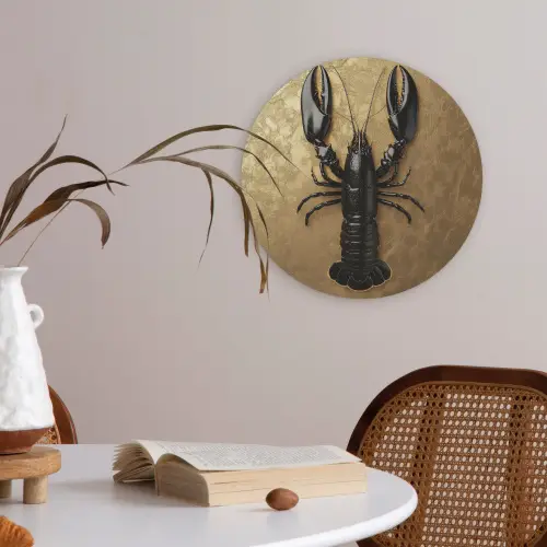 Kreeft - Zwart - Goud - Luxe Akoestische PET Vilt - Rond klein -sfeer3