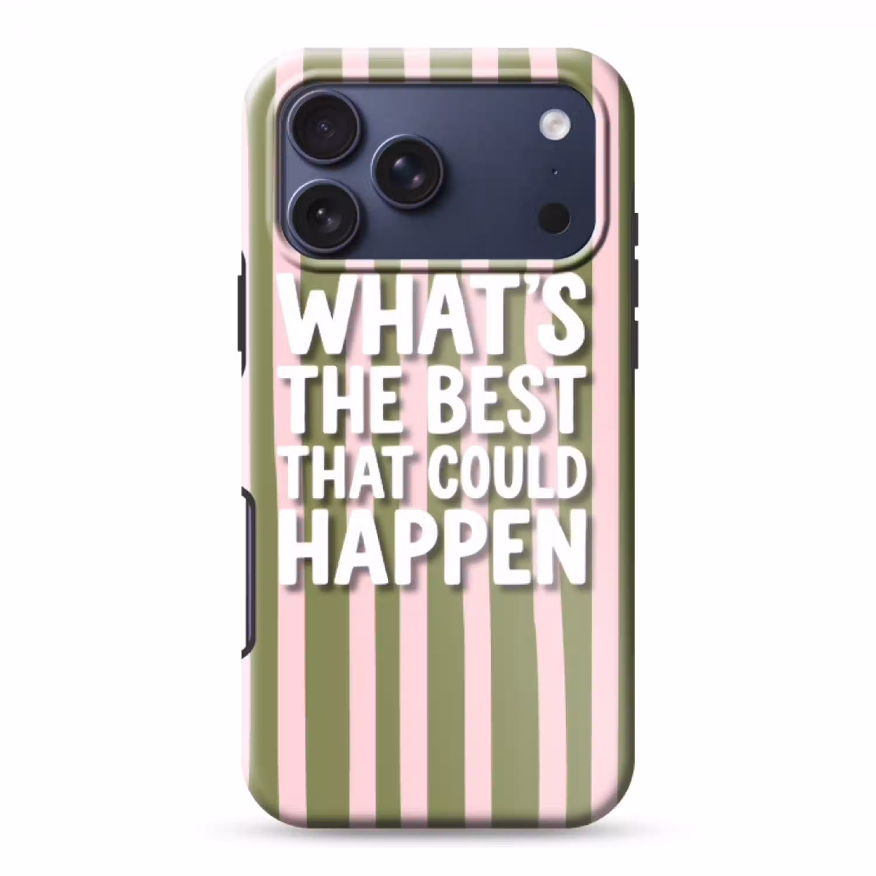 What's the best that could happen - Strepen - Groen - Roze Toughcase MagSafe Apple iPhone 17 Pro Max klein -3d