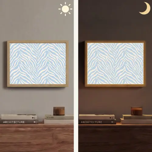 Zebra - Motief - Blauw - Wit Light Box met batterij (Wandlamp) middel 907 -sfeer3