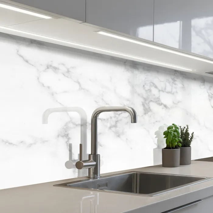 Marmer - Grijs - Wit - Marmerstructuur keuken achterwand 2 middel -3d_schuin