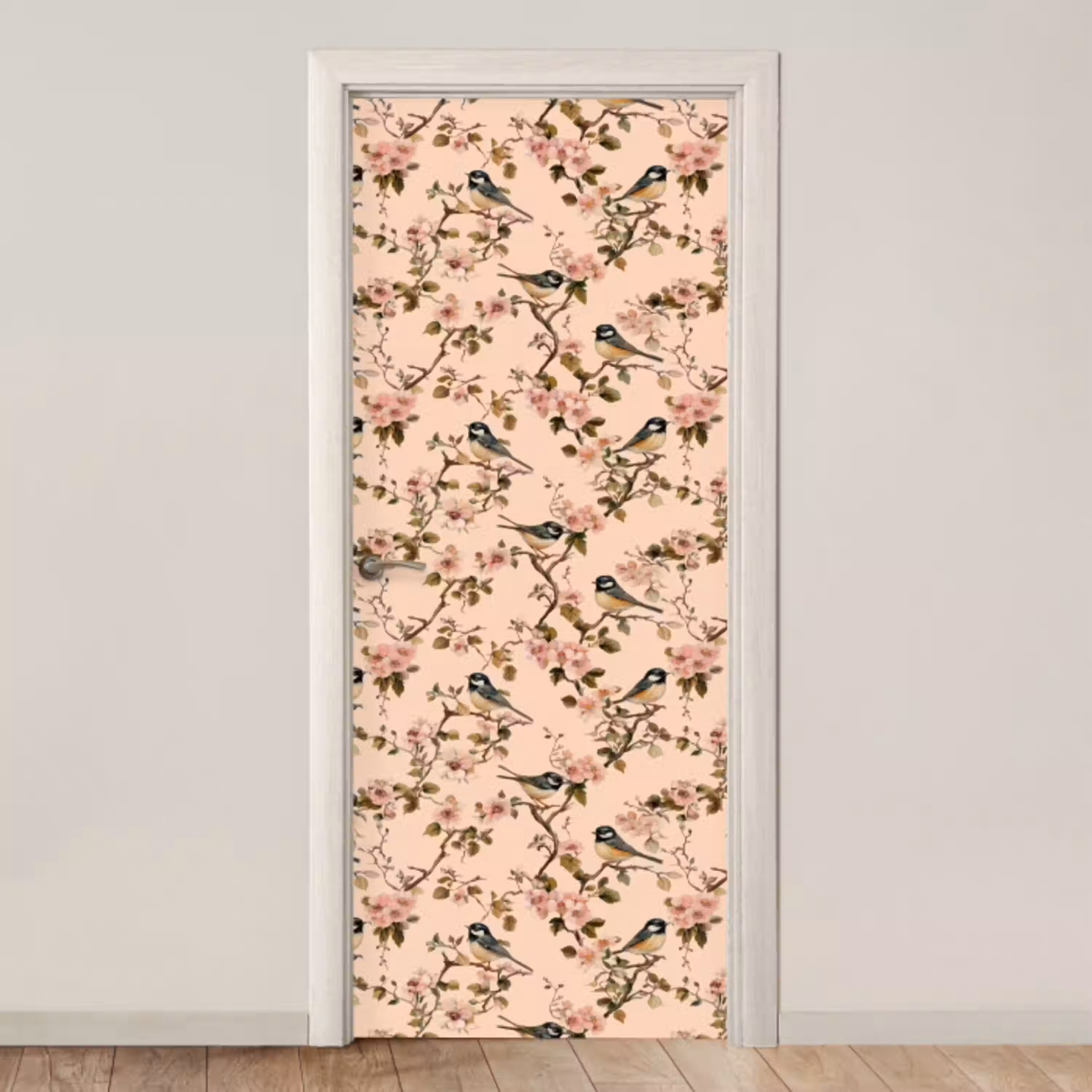 Bloesem - Koolmees - Roze deurposter klein 289 -3d_beige
