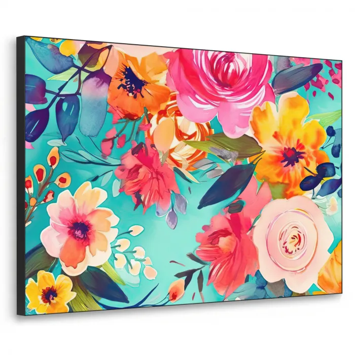 Bloemen - Olieverf - Kleurrijk - Natuur Textielframe zwart klein -3d