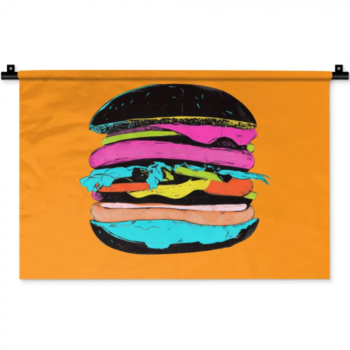 Hamburger - Kleurrijk - Speels Wandkleed katoen klein -zz3d