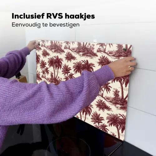 Tropisch - Geometrisch - Bordeauxrood Inductie beschemer met haakjes klein 777 -ky-ophangen-nl