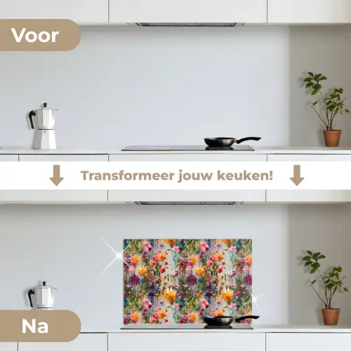 Zomers - Kleurrijk - Patroon - Bloemen keuken achterwand spatscherm klein 900 -voor_na_NL