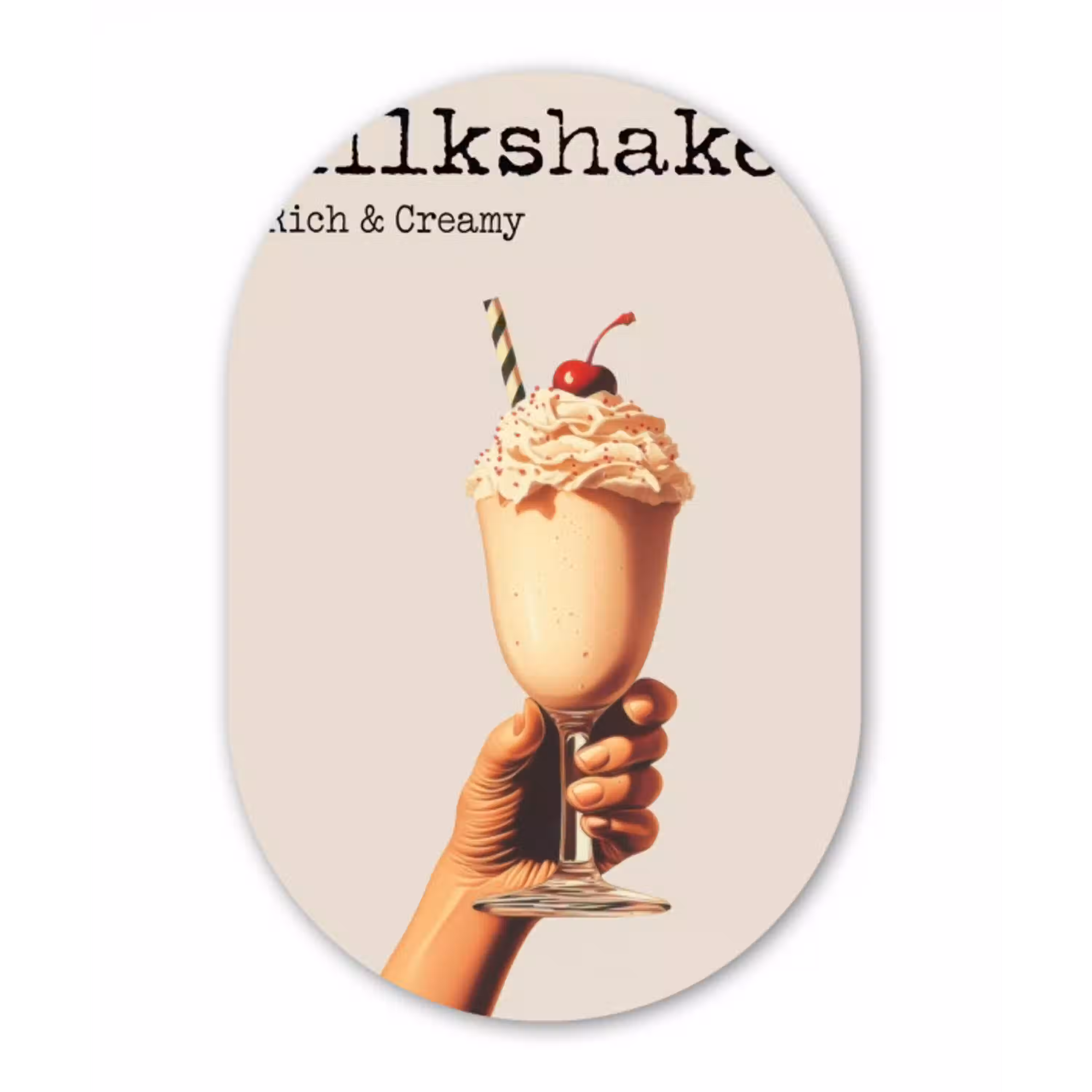 Milkshake - Kers - Rietje Wandcirkel Ovaal Glas middel -3d