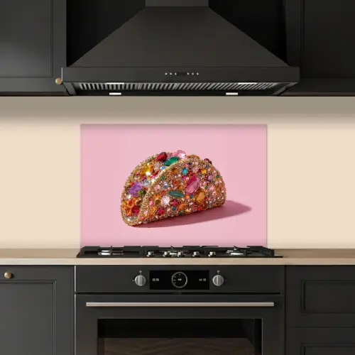 Taco - Kleurrijk - Edelstenen - Goud keuken achterwand spatscherm klein -sfeer1