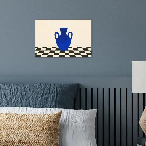 Vaas - Blauw - Geblokt - Modern poster papier klein -sfeer2