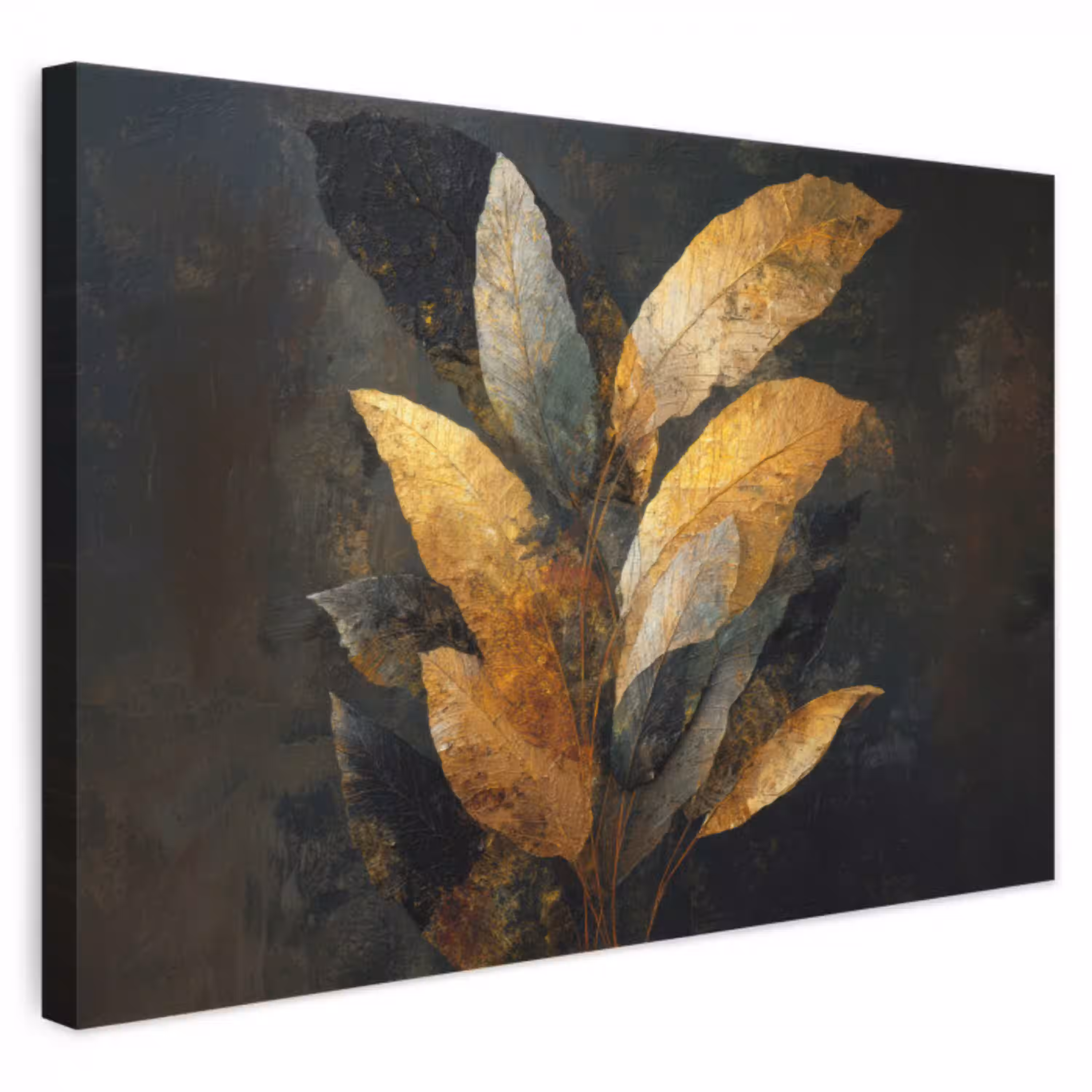 Gouden Bladcompositie – Botanische Luxe canvas 2cm klein -3d