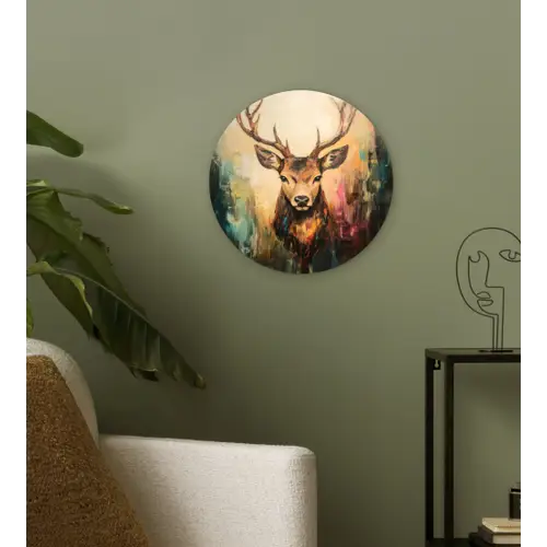 Hert - Geverfd - Gewei - Bruin Wandcirkel kunststof plaat 5mm dik klein -sfeer3