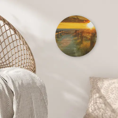 Zon - Strand - Duin - Horizon - Gras - Pad - Oranje Akoestische PET Vilt - Rond klein -sfeer4