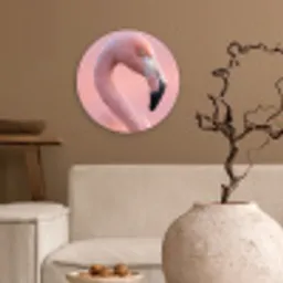 Flamingo - Portret - Roze Wandcirkel kunststof plaat 5mm dik klein -sfeer1