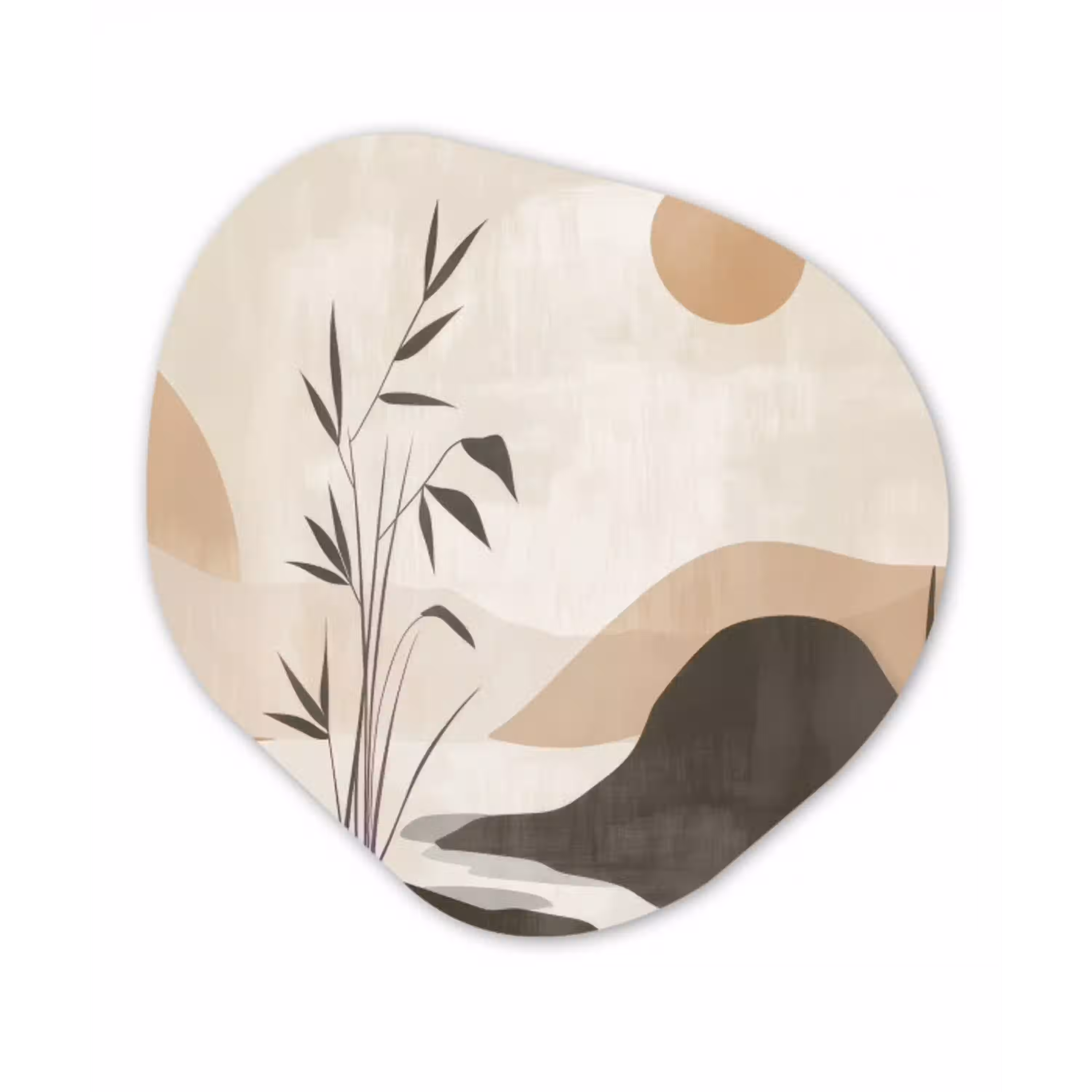 Japandi - Landschap - Beige Wandcirkel Organisch Aluminium middel -3d