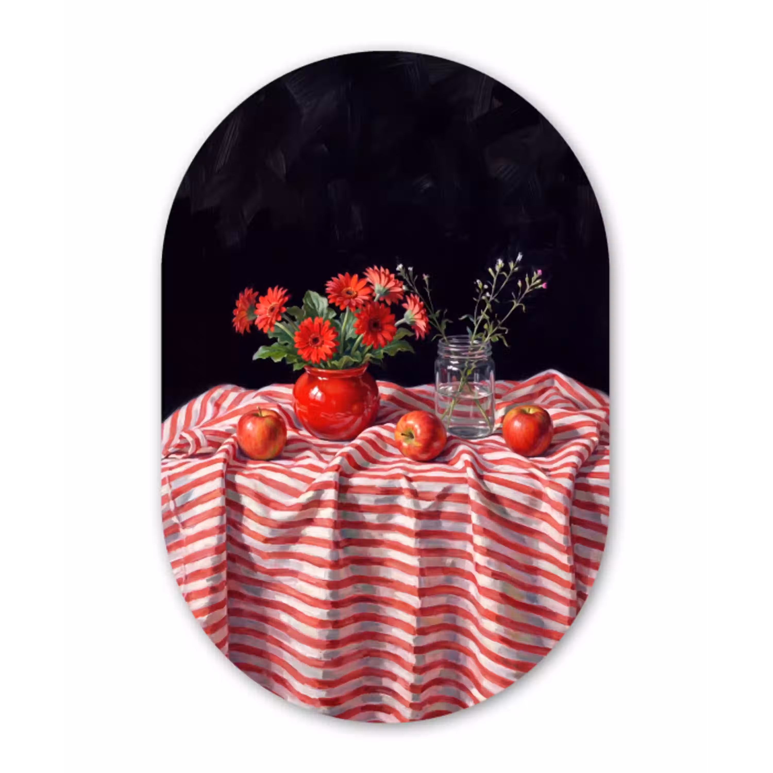 Rode bloemen - Vaas Wandcirkel Ovaal Glas middel -3d