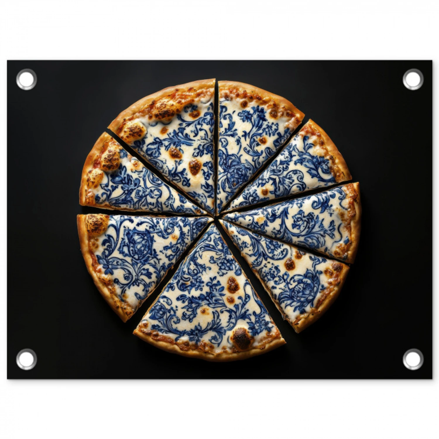 Pizza - Eten - Delftsblauw tuinposter los doek klein -3d