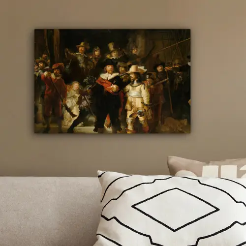 De Nachtwacht - Schilderij van Rembrandt van Rijn canvas 2cm klein -sfeer3