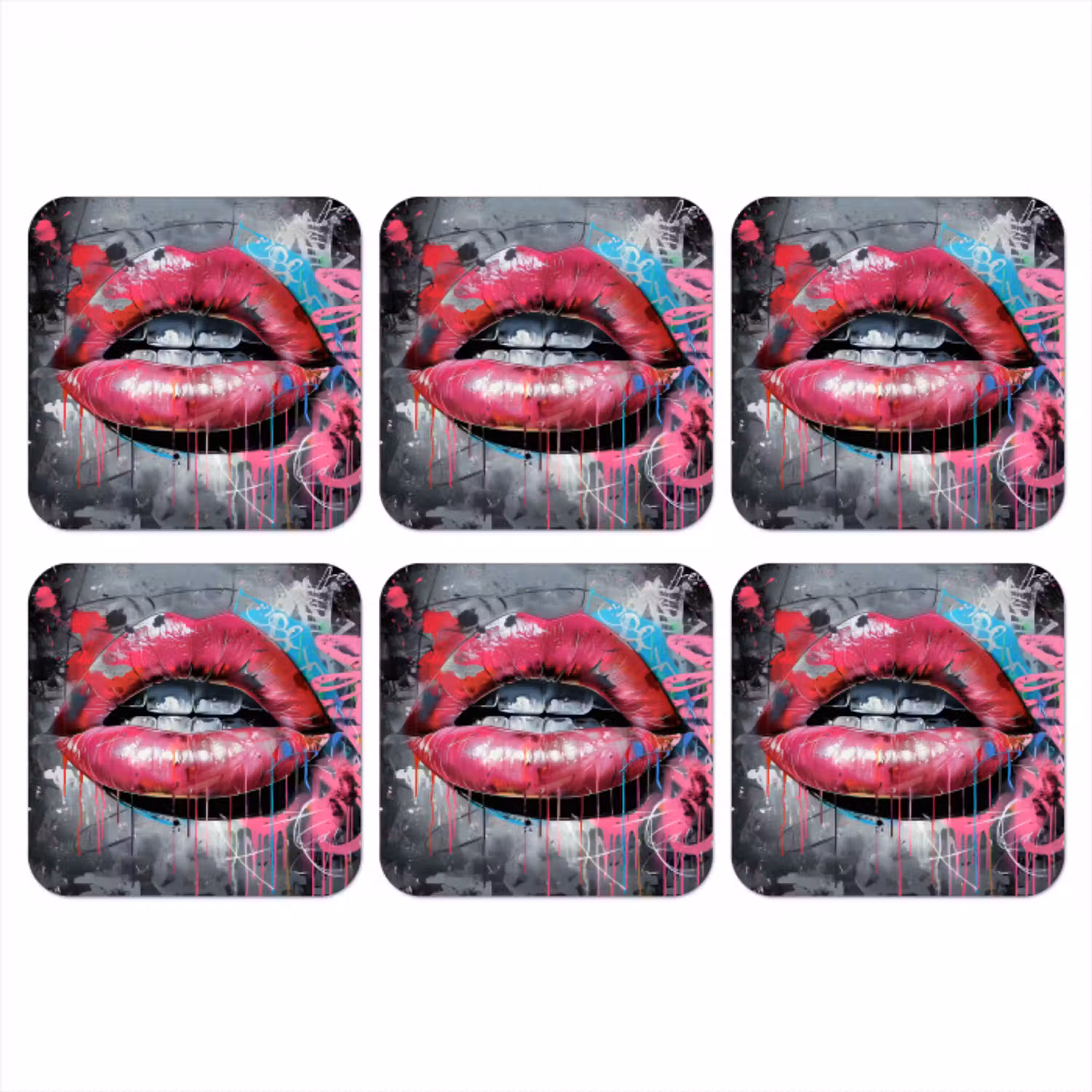 Lippen - Felroze - Graffiti - Verfstrepen onderzetter kurk middel -3d