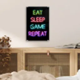 Gaming - Led - Quote - Eat sleep game repeat - Gamen plexiglas 5mm klein -sfeer4