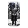 Schotse hooglander - Zwart - Wit - Sneeuwvlokken Telefoonhoesje iPhone 17 Pro klein -3d
